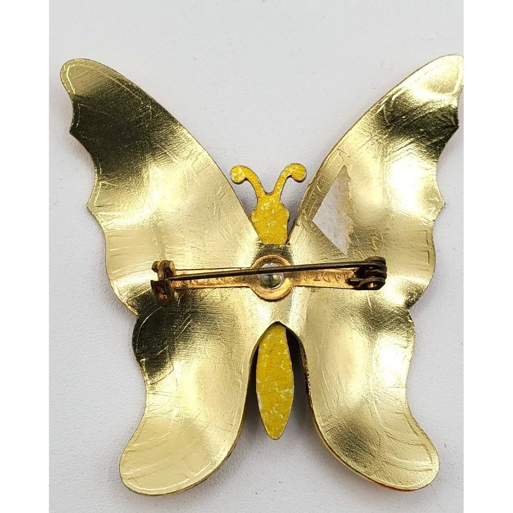 Vintage German Butterfly Brooch Gold Tone Orange‎ Yellow Purple
